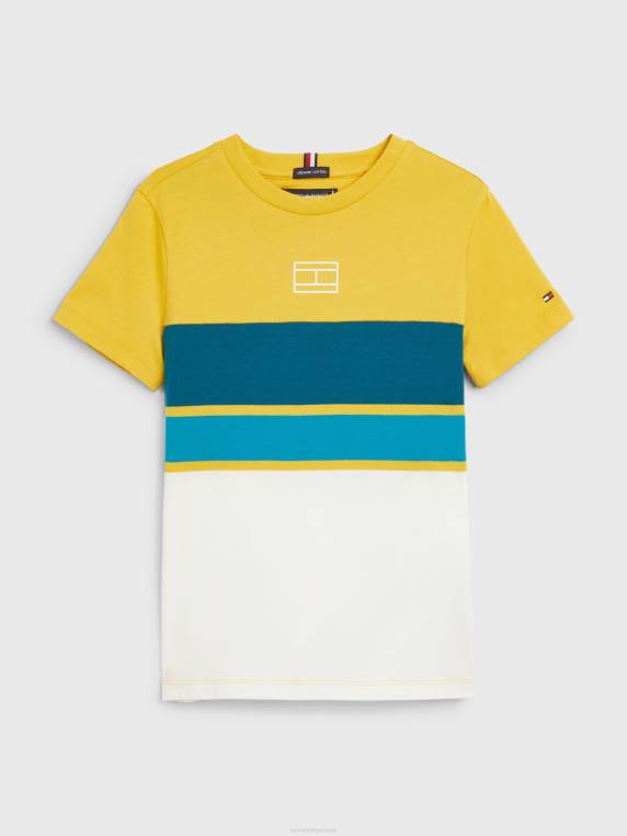 חולצת טריקו פס רוגבי לבנים 8-16 NX20290 פס צהוב טוסקני Tommy Hilfiger