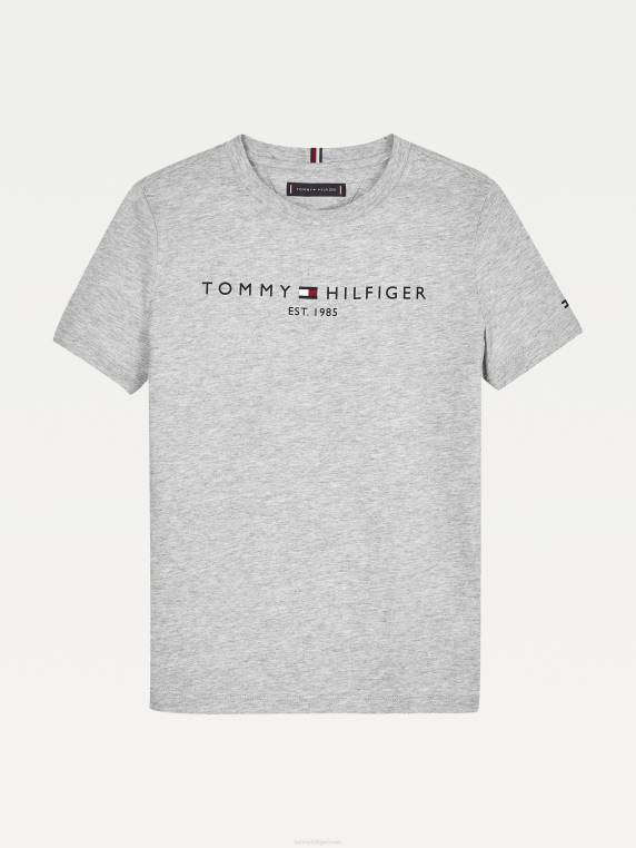 טי חיונית לילדים יוניסקס 8-16 NX20293 אברש אפור בהיר Tommy Hilfiger