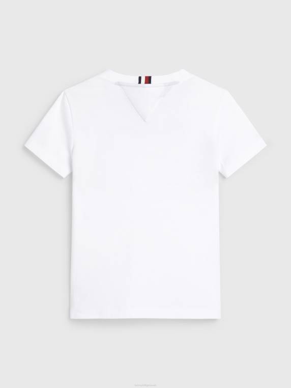 בנים 8-16 אייקונים חולצת לוגו מכותנה אורגנית NX20316 לבן Tommy Hilfiger