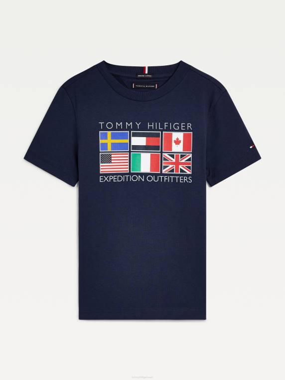 בנים 8-16 חולצת לוגו משלחת רעיוני NX20320 צי הדמדומים Tommy Hilfiger