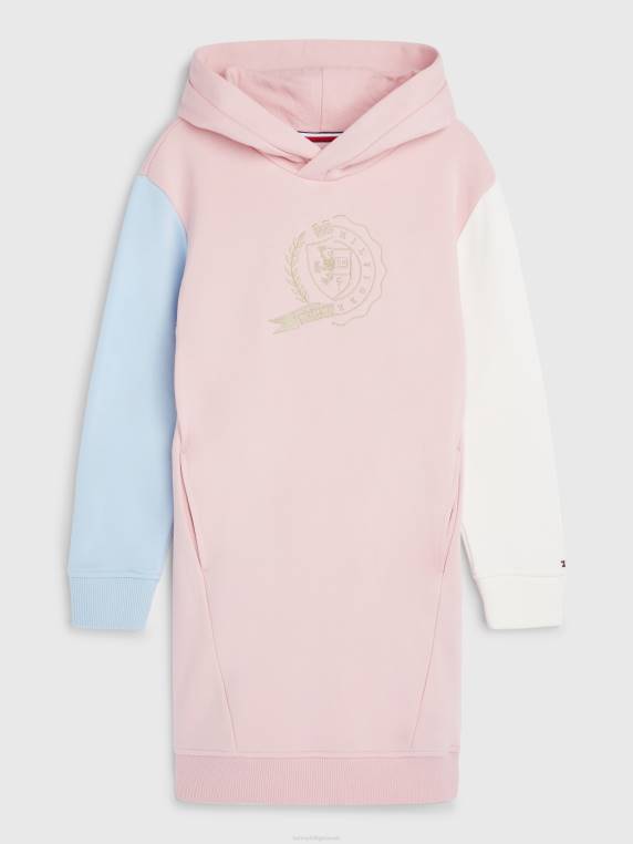 בנות 8-16 אייקונים שמלת קפוצ'ון חסומה בצבע NX20393 קולורבלוק בגוון ורוד Tommy Hilfiger