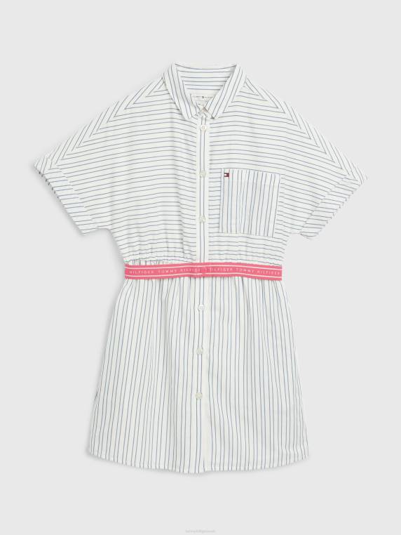 שמלת פסים מובנית בנות 8-16 NX20394 פס לבן עתיק Tommy Hilfiger