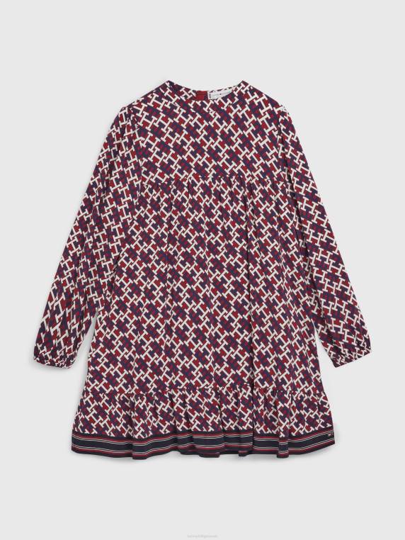 בנות 8-16 שמלת מונוגרמה בהתאמה והתלקחות NX20397 amd/מונוגרם rwb Tommy Hilfiger