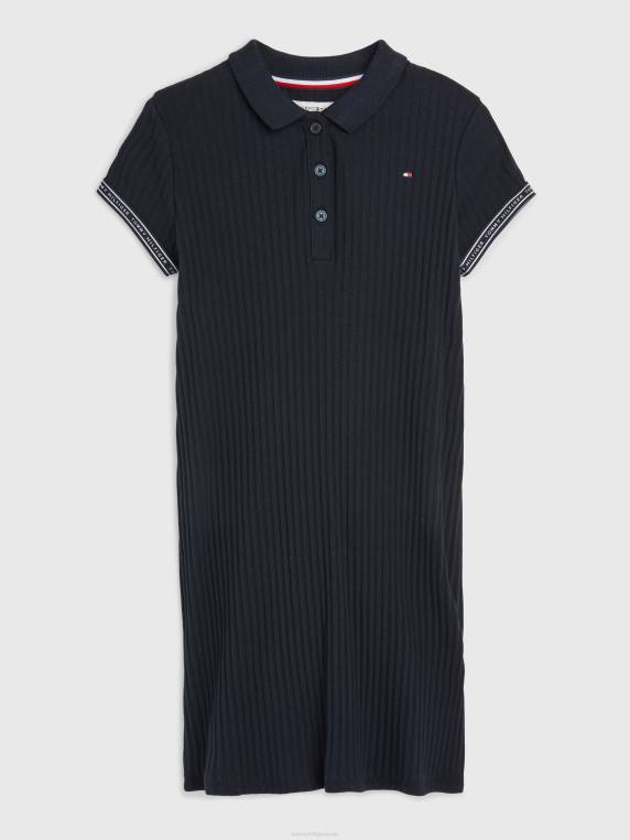 שמלת פולו מצולעת בנות 8-16 NX20406 שמיים מדבריים Tommy Hilfiger