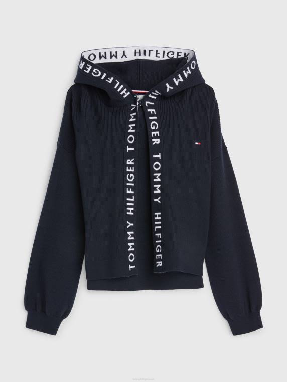 בנות 8-16 קרדיגן עם עיטור לוגו חוזר NX20417 שמיים מדבריים Tommy Hilfiger