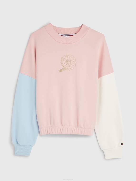 בנות 8-16 סווטשירט אייקוני חסום צבעוני NX20425 קולורבלוק בגוון ורוד Tommy Hilfiger