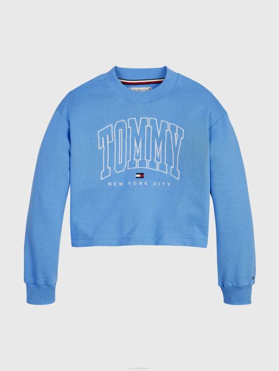 בנות 8-16 סווטשירט קצוץ לאוניברסיטה NX20426 ריסוק כחול Tommy Hilfiger