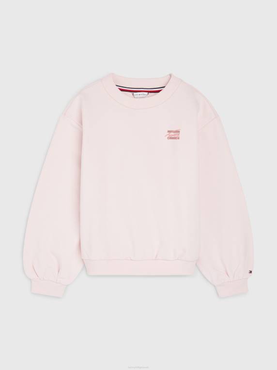 בנות 8-16 סווטשירט לוגו מכותנה אורגנית NX20431 ורוד ברודוויי Tommy Hilfiger