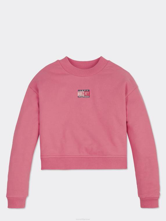 בנות 8-16 סווטשירט קצוץ רקמת לוגו NX20449 אבטיח עמוק Tommy Hilfiger