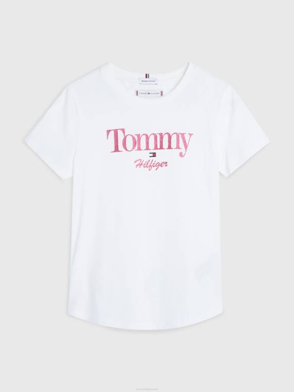 בנות 8-16 חולצת לוגו נצנצים NX20458 לבן עתיק Tommy Hilfiger