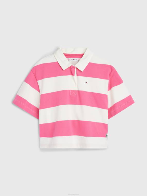 חולצת רוגבי בנות 8-16 מכותנה אורגנית NX20461 התראה ורודה/עתיקה Tommy Hilfiger