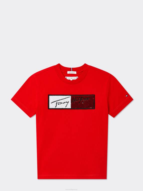 בנות 8-16 חולצת דגל פאייטים NX20472 ארגמן עמוק Tommy Hilfiger