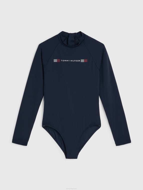 בנות גילאי 8-16 flex שרוול ארוך rashguard NX20384 שמיים מדבריים Tommy Hilfiger