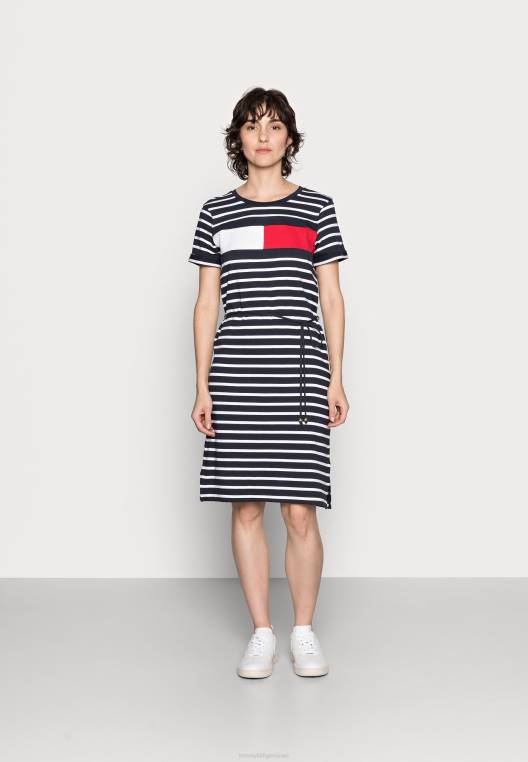 Abo שמלת חולצת טריקו רגילה שמלת ג'רסי NX207749 שמיים מדבריים/לבנים Tommy Hilfiger