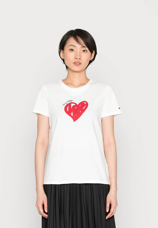 חולצת טריקו עם הדפס טי צווארון עם לב צבוע Abo NX207985 אקרו Tommy Hilfiger