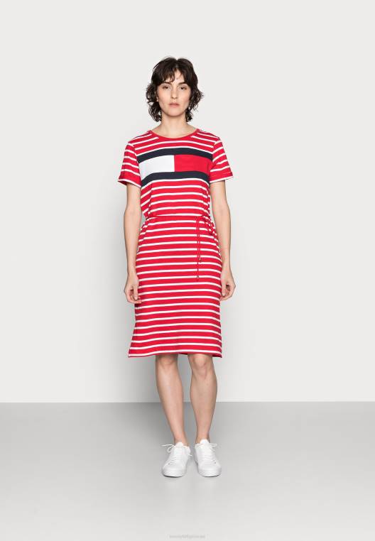 Abo שמלת חולצת טריקו רגילה שמלת ג'רסי NX208520 קלאסי ברנטון/אדום ראשוני Tommy Hilfiger
