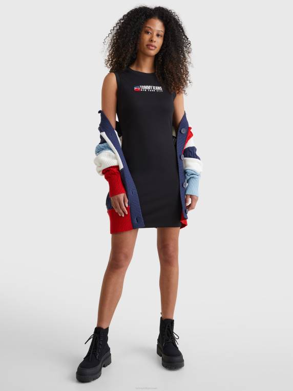 שמלת מידי Bodycon לוגו NX202098 שָׁחוֹר Tommy Hilfiger