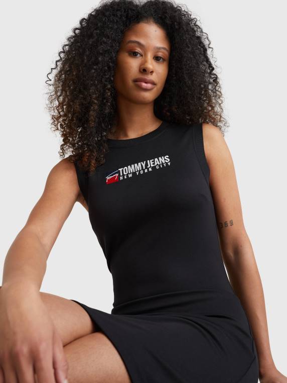 שמלת מידי Bodycon לוגו NX202098 שָׁחוֹר Tommy Hilfiger