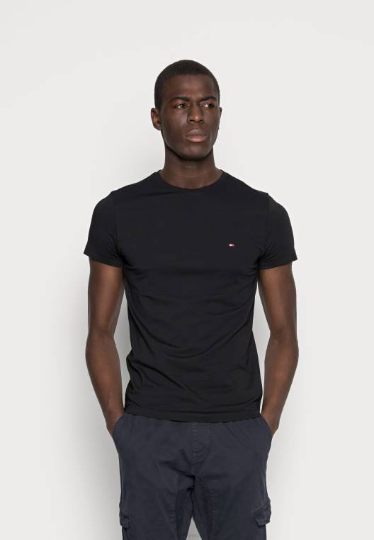 חולצת טריקו בסיסית חדשה עם צווארון C NX204004 דגל שחור Tommy Hilfiger