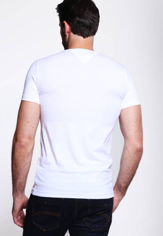 חולצת טריקו בסיסית חדשה עם צווארון C NX207272 לבן קלאסי Tommy Hilfiger