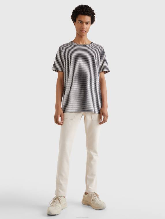 חולצת טי מבד כותנה פסים NX201004 שמיים/נוצה לבנים מדבריים Tommy Hilfiger