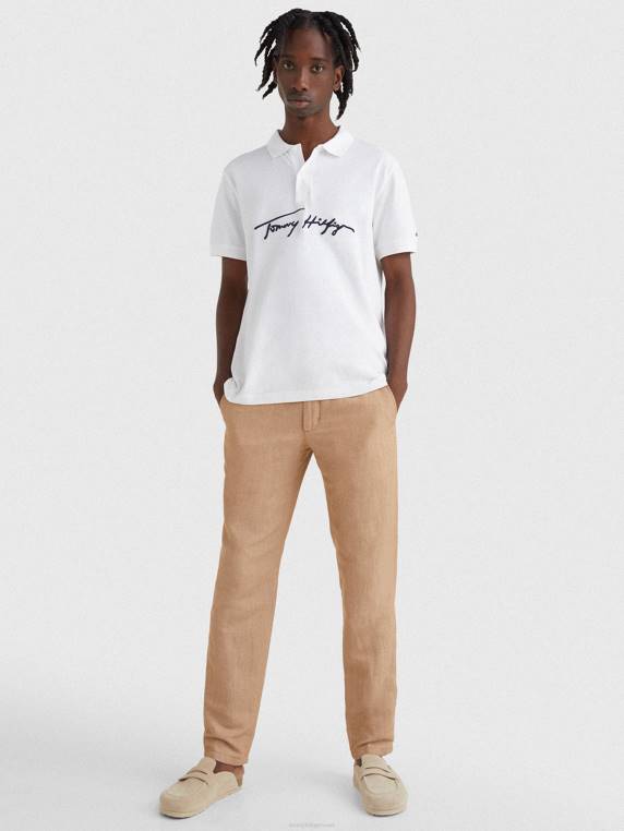 לוגו חתימה פולו בהתאמה רגילה NX201094 לבן Tommy Hilfiger