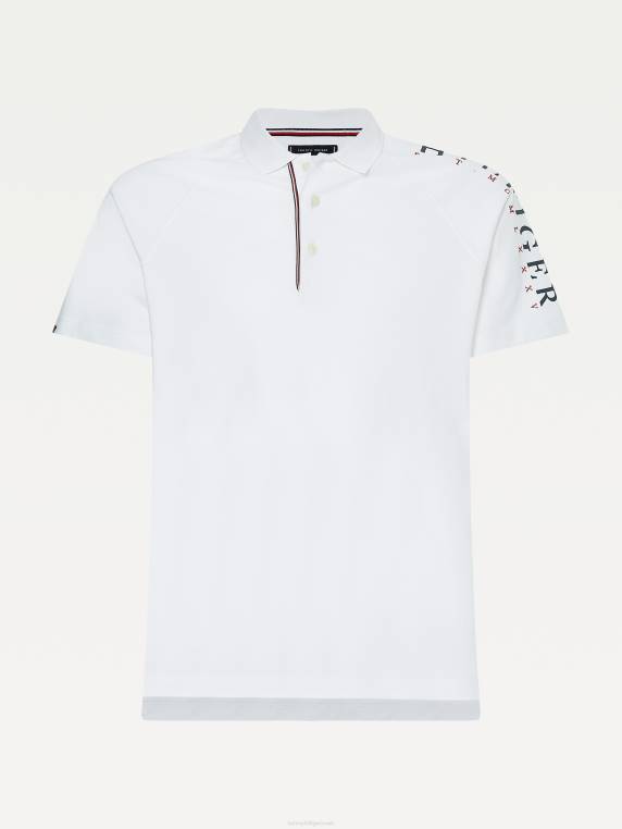 לוגו שרוול פולו בהתאמה רגילה NX201111 לבן Tommy Hilfiger