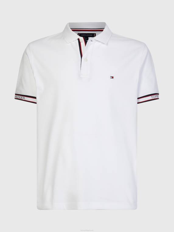 פולו עם שרוול לוגו בהתאמה רגילה NX201116 לבן Tommy Hilfiger