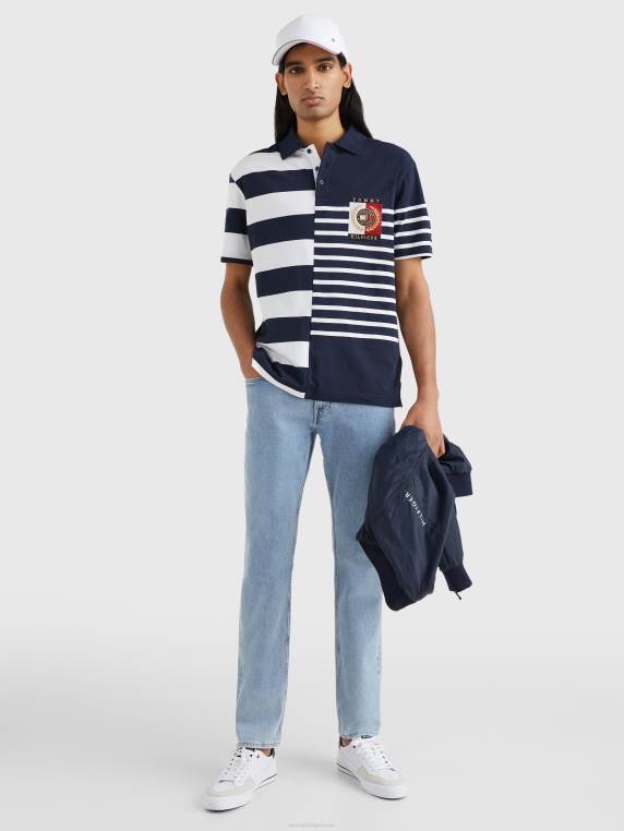 סמלים עם פס מעורב פולו קז'ואל NX201127 שמיים מדבריים/לבנים Tommy Hilfiger