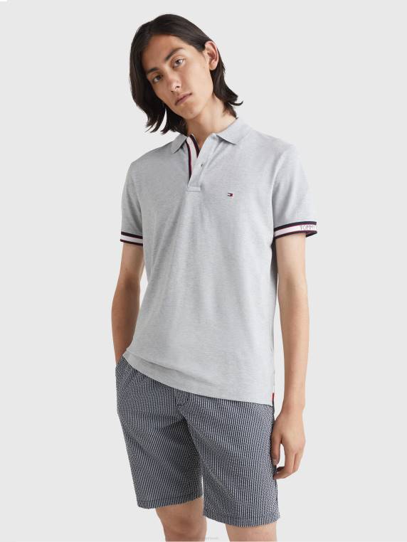 פולו עם שרוול לוגו בהתאמה רגילה NX201139 אברש אפור בהיר Tommy Hilfiger