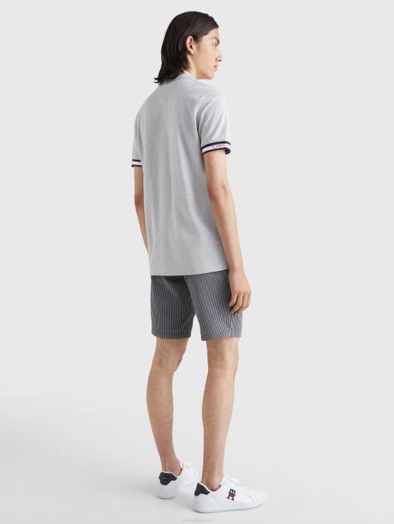 פולו עם שרוול לוגו בהתאמה רגילה NX201139 אברש אפור בהיר Tommy Hilfiger