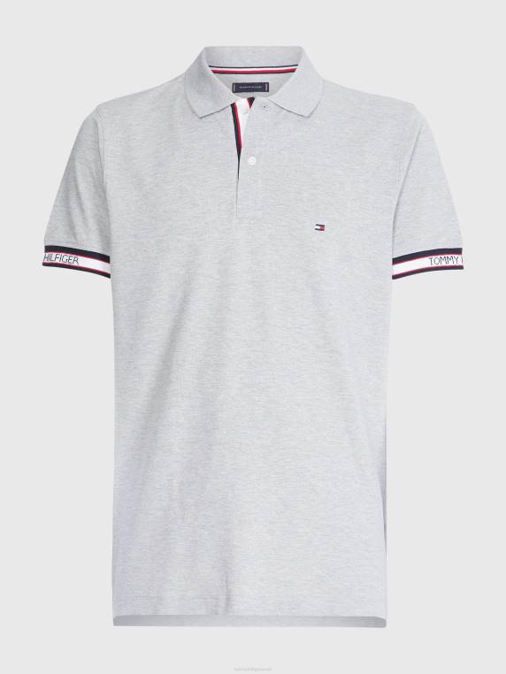 פולו עם שרוול לוגו בהתאמה רגילה NX201139 אברש אפור בהיר Tommy Hilfiger