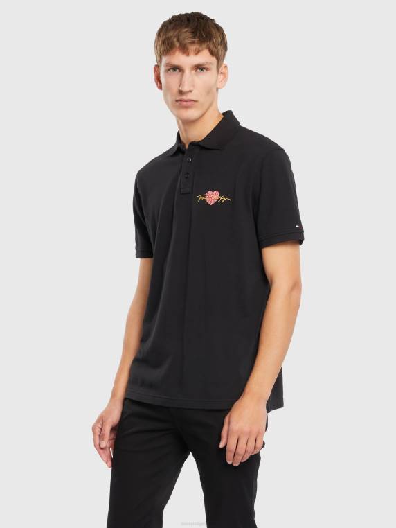 פולו מזדמן בהדפס לב NX201164 שָׁחוֹר Tommy Hilfiger