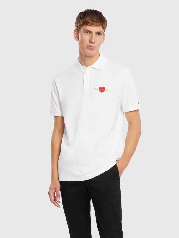 פולו מזדמן בהדפס לב NX201168 לבן Tommy Hilfiger