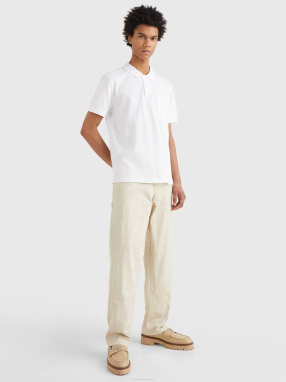 פולו רקמת כותנה אורגנית NX201170 אופטי לבן Tommy Hilfiger