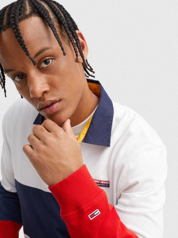 פולו עם שרוולים ארוכים בכושר רגוע NX201174 לבן/רב Tommy Hilfiger