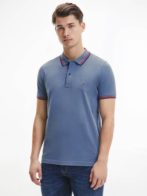 פולו דק בגזרת כותנה אורגנית NX201188 אינדיגו דהוי Tommy Hilfiger
