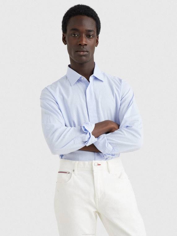 חולצת פס איתקה מוגבהת NX201204 הכחול/לבן הקלאסי Tommy Hilfiger