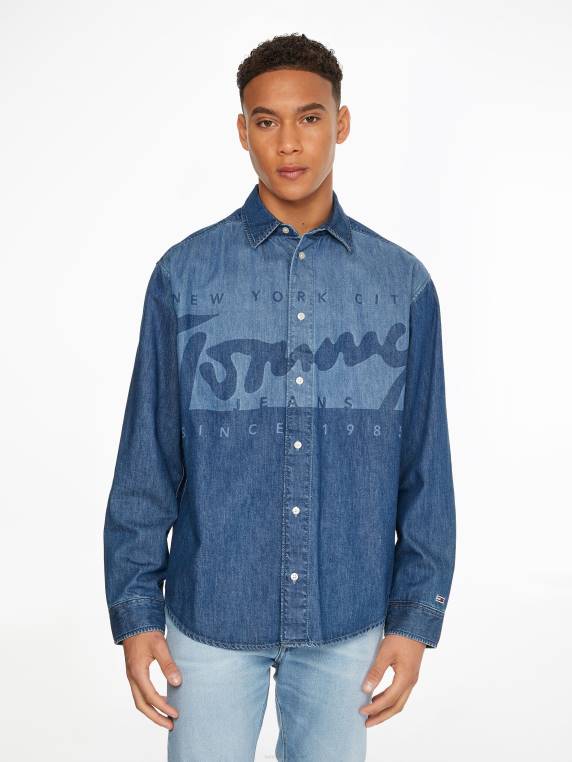 חולצת ג'ינס עם לוגו לייזר NX201215 מדיום ג'ינס Tommy Hilfiger