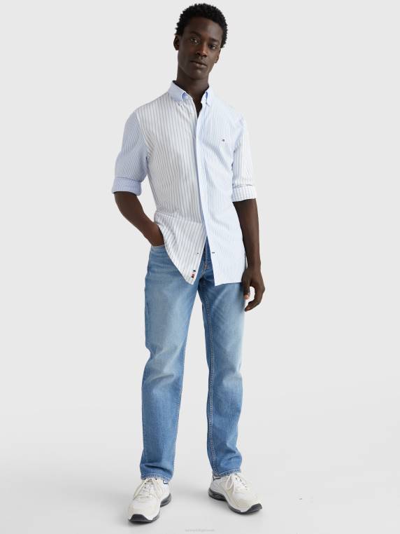 חולצה בהתאמה רגילה עם פסים מעורבים NX201217 לבן/כחול מבריק Tommy Hilfiger