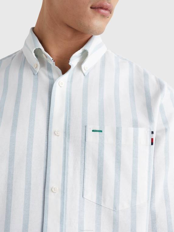 חולצת אוקספורד בהתאמה רגילה עם פסים NX201220 כחול/לבן גבוה Tommy Hilfiger