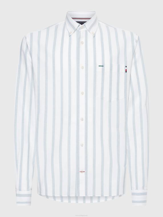 חולצת אוקספורד בהתאמה רגילה עם פסים NX201220 כחול/לבן גבוה Tommy Hilfiger