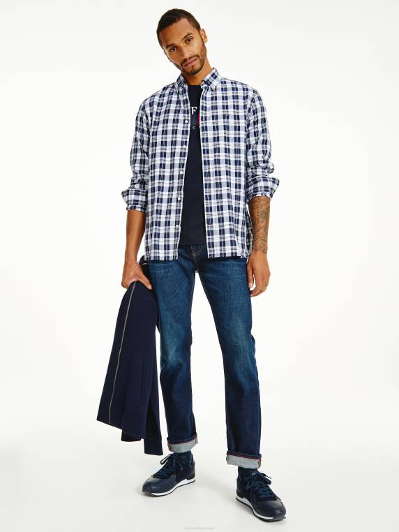 חולצה בגזרה רגילה ארוגה NX201254 ייל נייבי/לבן Tommy Hilfiger