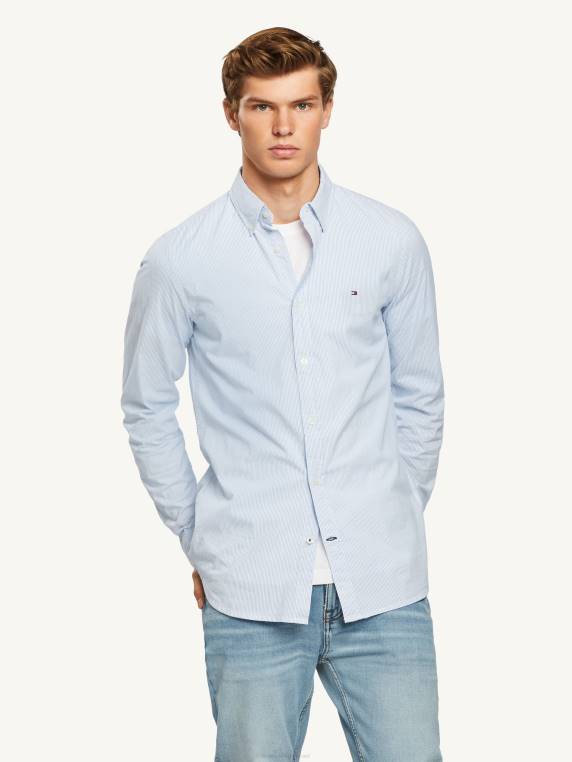 חולצה בגזרה בגזרה עם פסים עדינים NX201257 קופנגן כחול/לבן אופטי Tommy Hilfiger