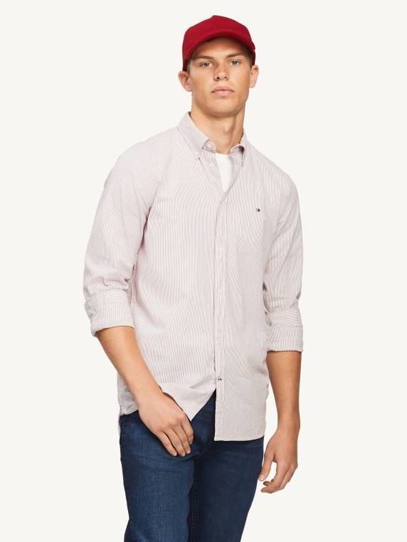 חולצה בגזרה בגזרה עם פסים עדינים NX201258 ארגמן אודם/לבן אופטי Tommy Hilfiger