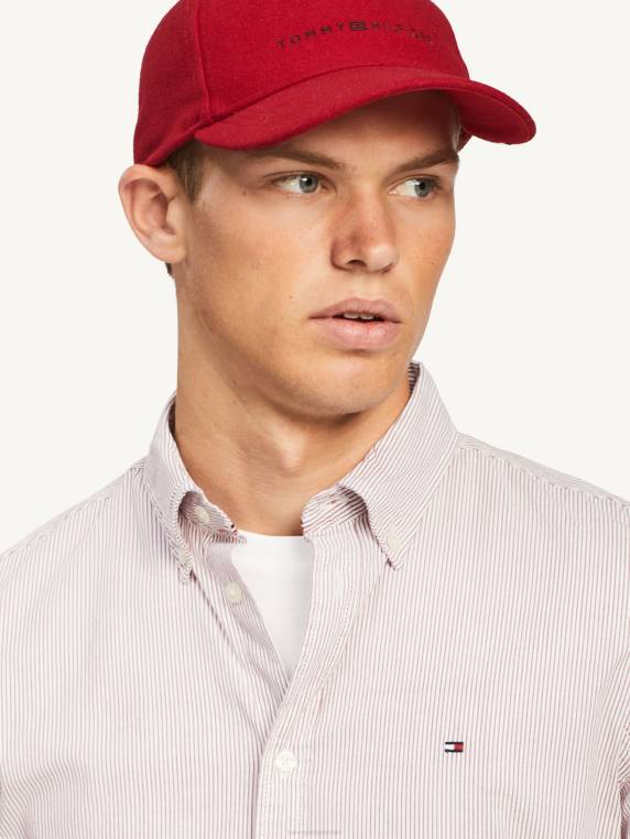 חולצה בגזרה בגזרה עם פסים עדינים NX201258 ארגמן אודם/לבן אופטי Tommy Hilfiger