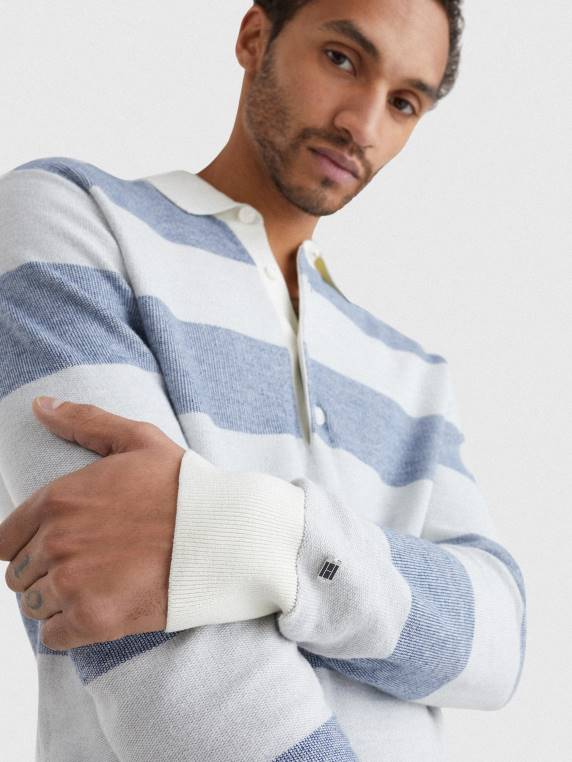 חולצת רוגבי עם פסים מוגבהים NX201356 מלאנג' אפור בהיר Tommy Hilfiger