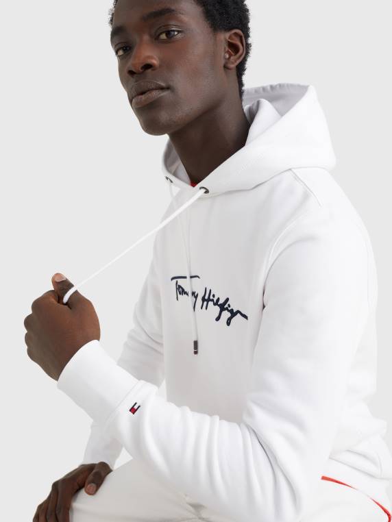 קפוצ'ון חתימה מכותנה אורגנית NX201408 לבן Tommy Hilfiger