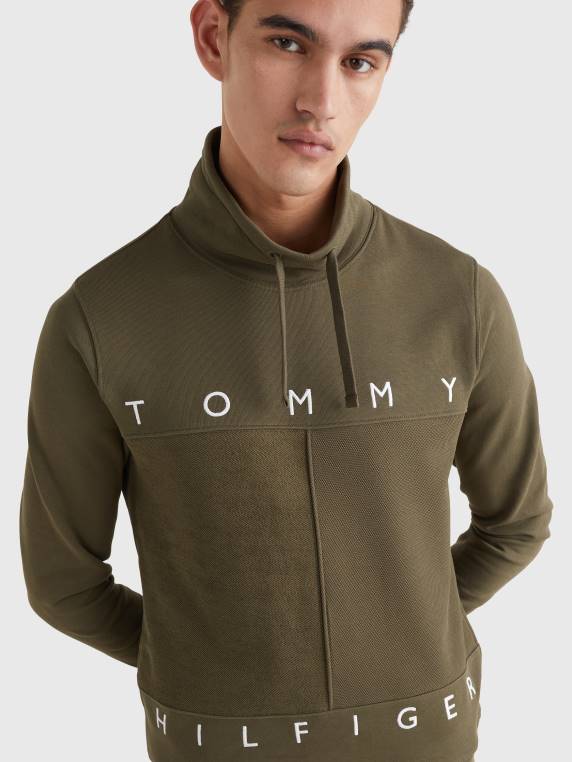 סווטשירט עם צווארון גולף דגל מונו NX201436 צבא ירוק Tommy Hilfiger