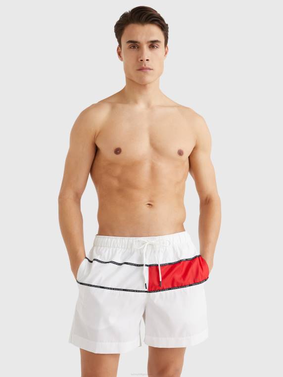מכנסי ים באורך בינוני חסומים בצבע NX201457 לבן Tommy Hilfiger